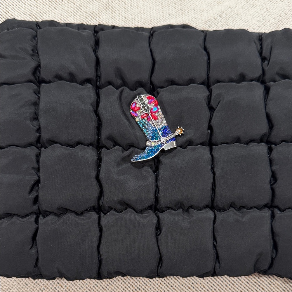 Black Quilted Clutch with Boot Pin